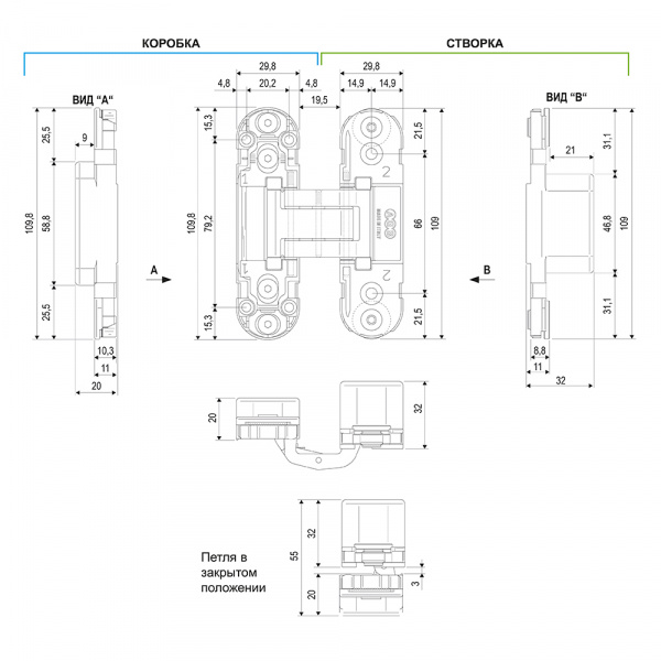 Петля AGB (АГБ) ECLIPSE 2.0 (4 накладки в комплекте)